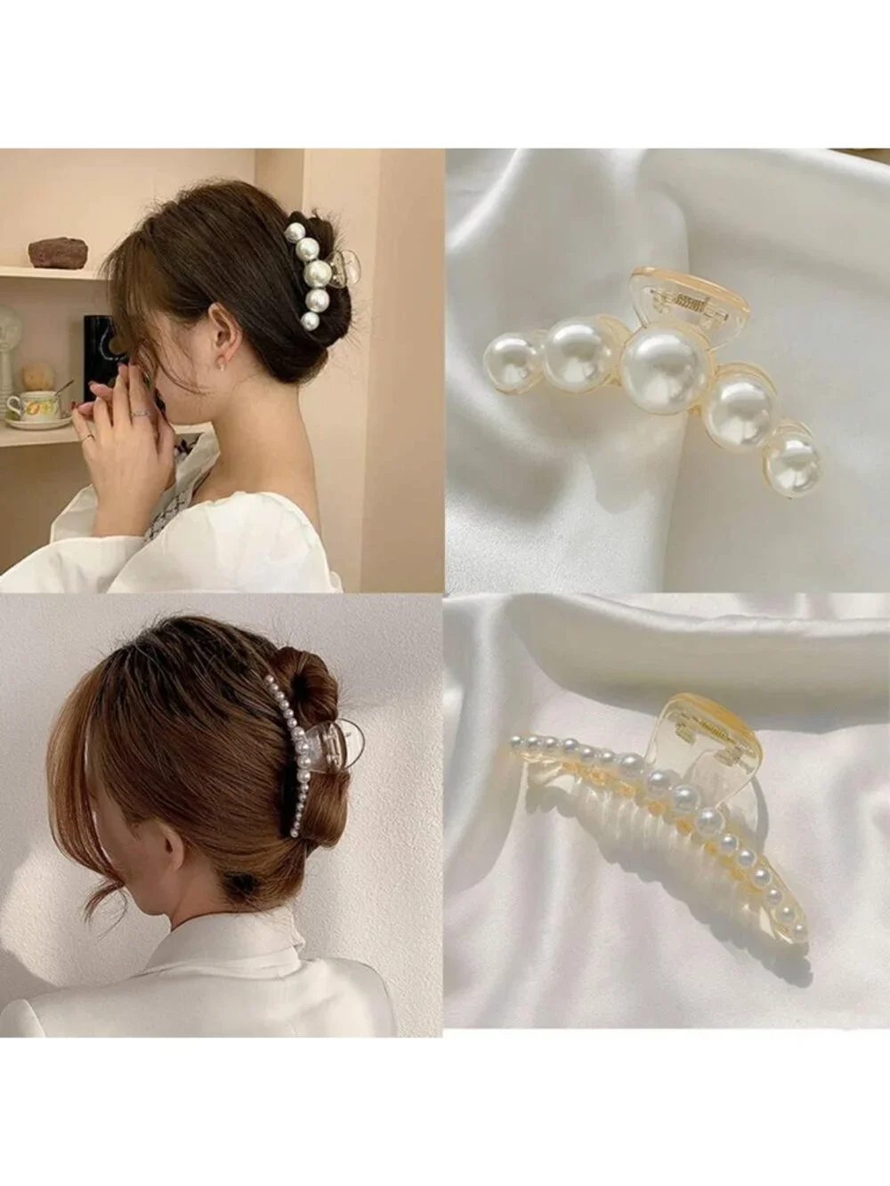 Elegant Large Pearl Hair Claw Clips - Non-Slip Barrettes for Thick & Thin Hair